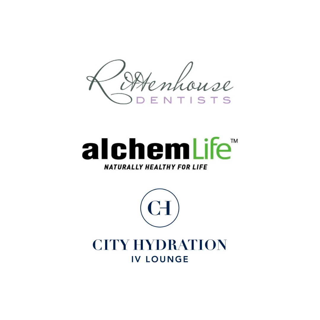 an image with three logos. From top to bottom: rittenhouse dentists, alchemlife, city hydration